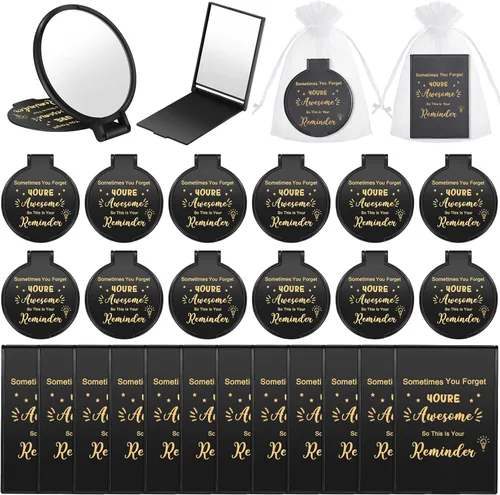 Geetery 48 juegos de espejo compacto inspirador a granel redondo para maquillaje de vidrio, bolsillo mini espejo de maquillaje plegable a mano con