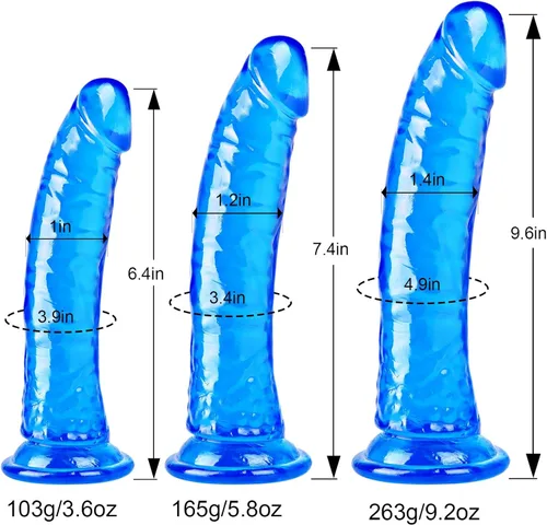 Miniatura 7 de Juego de consolador realista azul de 3 tamaños (pequeño y grande) consolador de succión TPE, placer anal y vaginal, compatible con arnés