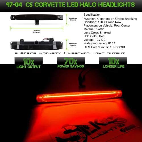 Miniatura 3 de SLK Luces C5 Paquete de 3 piezas de luces traseras ahumadas, luz de freno LED de láser y halo, marcadores laterales con arnés para flash hiperactivo
