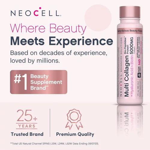 Miniatura 6 de NeoCell Péptidos de colágeno múltiple líquido, 6 viales, con ácido hialurónico y biotina, fórmula avanzada, suplemento de belleza complejo, cabello