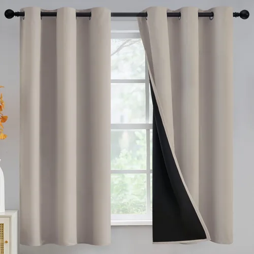 Miniatura 61 de Yakamok Cortinas negras, cortinas de ventana con aislamiento térmico y eficiencia energética para dormitorio, cortinas opacas completas y cortinas