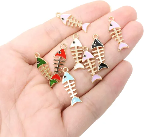 Miniatura 4 de Honbay 36 dijes de hueso de pescado de aleación esmaltada, colgantes de esqueleto de pescado para aretes, collares, pulseras, llaveros, joyería