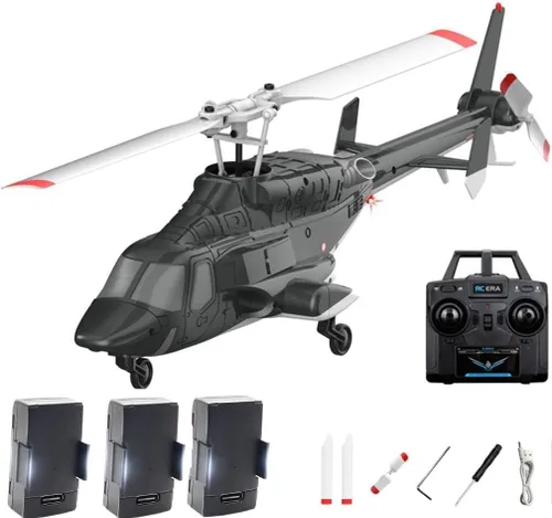 Modelo de helicóptero RC, A61 escala 1/53 Air-Wolf 2.4G 4CH avión RC de un solo rotor con retención de altitud de flujo óptico (versión RTF/negro y