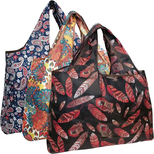 Miniatura 25 de alldyrew - Bolsa plegable para compras, reutilizable de nailon grande, 3 unidades Deliciosos alimentos