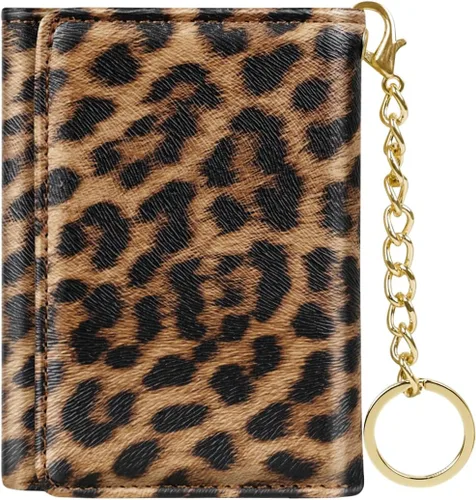 Miniatura 8 de Billetera triple para mujer, pequeña, delgada, con bloqueo RFID, bonito tarjetero de cuero con bolsillo largo para efectivo y llavero, Azul Flores