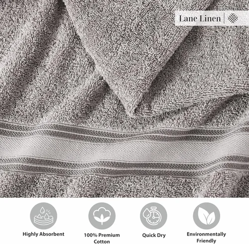 Miniatura 6 de Lane Linen Juego de 4 toallas de baño de 100 % algodón (35 x 66 pulgadas), juego de toallas de baño extragrandes de algodón sin torsión, secado Gris