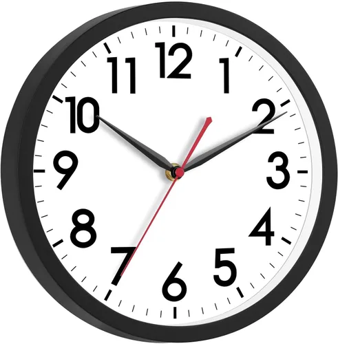 AKCISOT Reloj de pared de 12 pulgadas, silencioso y moderno, funciona con pilas, reloj analógico clásico para oficina, hogar, baño, cocina, A_negro