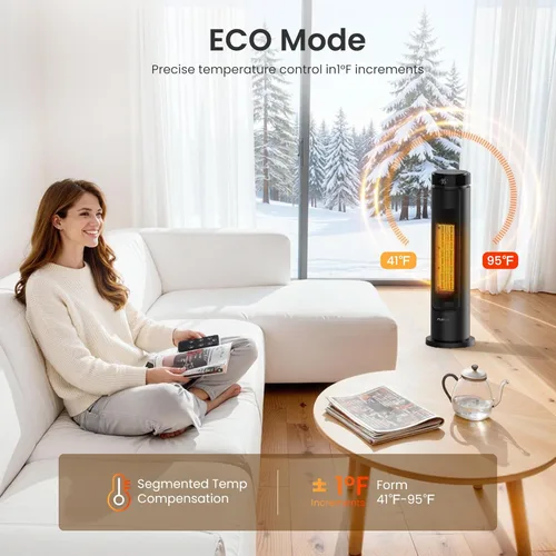 Miniatura 4 de FLANUR Calentador de espacio, calentador portátil de 1500 W con control remoto, termostato, 5 modos, bloqueo infantil y protección de seguridad