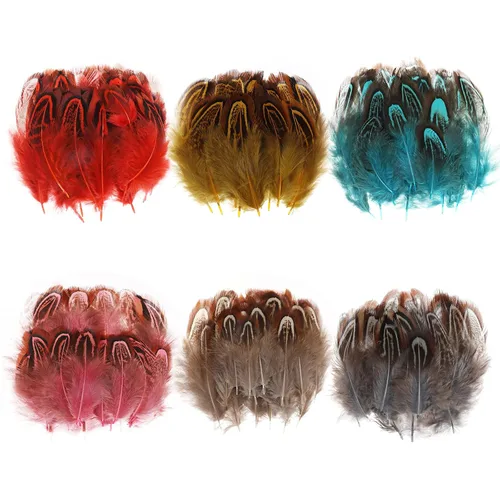Miniatura 6 de MWOOT 120 plumas de colores artísticos para manualidades, 6 colores, mini plumas de faisán de 4 a 3.1 in para aretes de bricolaje, joyería