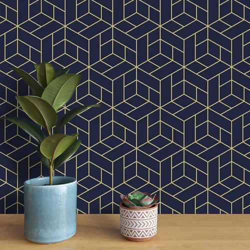 VaryPaper Papel tapiz geométrico hexagonal azul marino de 17.7 x 78.7 pulgadas, para pegar y despegar, papel de contacto geométrico decorativo para