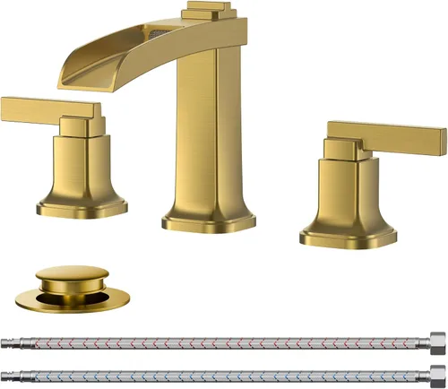 Miniatura 21 de FORIOUS Grifos cuadrados de baño de níquel cepillado y negro de 3 agujeros, cascada de 8 pulgadas, grifo de lavabo de baño con drenaje emergente