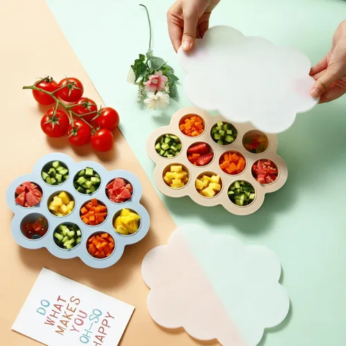 Miniatura 7 de PandaEar Paquete de 3 bandejas de silicona para congelador de alimentos para bebés con tapas, 10 porciones pequeñas por bandeja