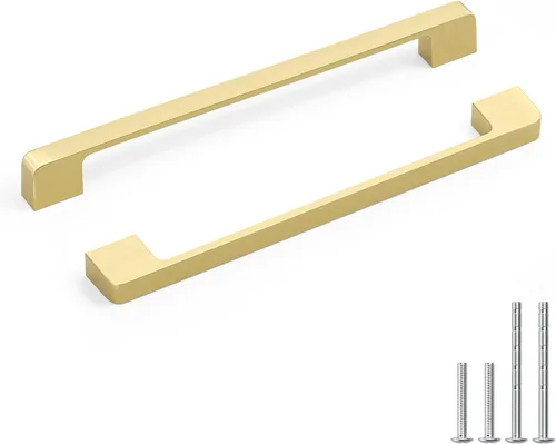 Miniatura 18 de Rergy Tiradores de cocina para gabinetes, paquete de 10 unidades doradas de 5 pulgadas con agujero central, herrajes cuadrados para cajones de Oro