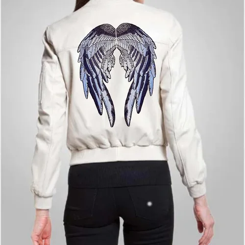 Miniatura 4 de Juego de parches termoadhesivos de alas de ángel, diseño de plumas bordadas gris oscuro y negro para pollitos de motociclista y damas jinetes