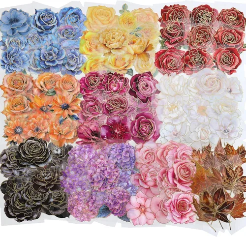 Miniatura 10 de emmoolife Juego de calcomanías de flores prensadas (380 piezas) con temática de flores secas, calcomanías florales botánicas para diarios