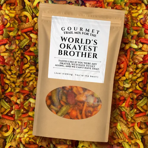 Miniatura 2 de Kepperton Okayest Brother Trail Mix - Snacks gourmet para hombre, cesta de regalo divertida para hermano, regalo divertido para hermanos de hermana