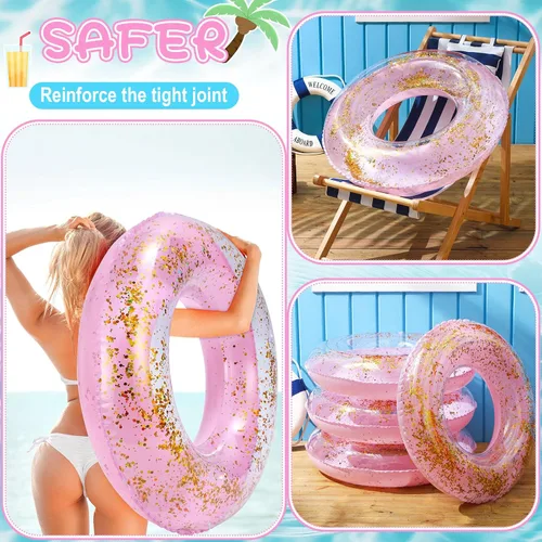 Miniatura 3 de Flotador inflable de piscina con purpurina de 30 pulgadas, tubo de natación con confeti dorado, tubo interior de natación para adultos, flotadores