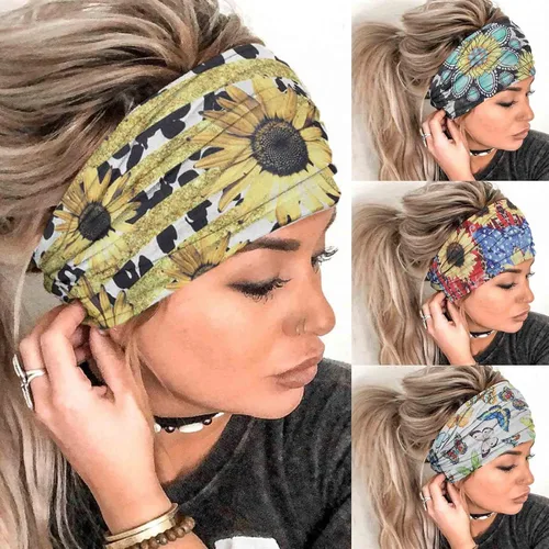 Olbye Diademas anchas bohemias, bandas elásticas tipo turbante, antideslizantes, bandana floral, para entrenamiento, yoga, bufandas para el cabello,
