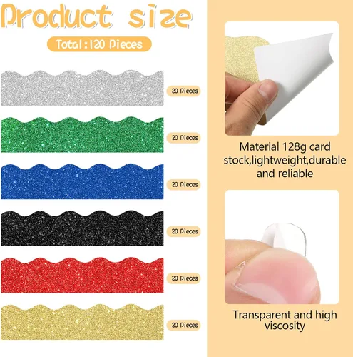 Miniatura 3 de Containlol Bordes de tablero de anuncios con purpurina de 118 pies, 120 hojas festoneadas para decoración escolar, día de San Patricio, regreso a