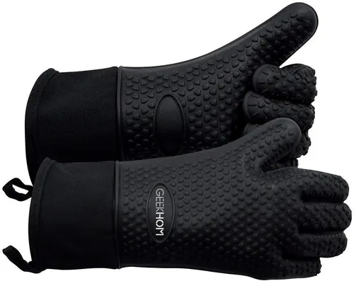 Miniatura 20 de GEEKHOM Guantes de Barbacoa Resistentes al Calor Manoplas de Horno - Guantes de Silicona para Parrilla con Protección de Brazo de 13.7" - Agarrador