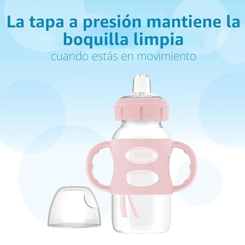 Miniatura 4 de Dr. Brown's Milestones - Botella de cuello ancho con asas 100% de silicona, asas de fácil agarre con boquilla suave para sorber, 9 onzas, rosa claro
