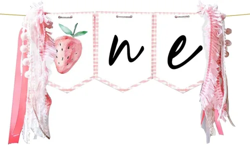 Decoración de cumpleaños para bebé, cartel de 1er cumpleaños, para silla de bebé, tema de fresa, suministros de fiesta, accesorios para fotos,