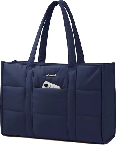 Miniatura 13 de LOVEVOOK Bolsa para laptop para mujer, bolsa de mano acolchada para el trabajo, maletín grande de computadora de 15.6 pulgadas para profesores, Beige