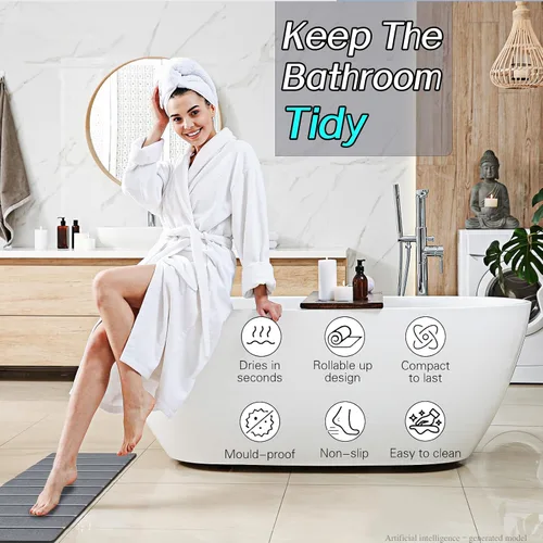 Miniatura 3 de Paquete de 1 tapete de baño plegable de piedra para baño, tapete de baño gris súper absorbente de tierra de diatomeas, alfombra de ducha