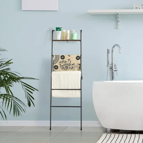 Miniatura 3 de Soporte de Escalera para Mantas para Sala de Estar Estilo Granja, Soporte Decorativo de Escalera con Estante de Almacenamiento, Perchero de Pared