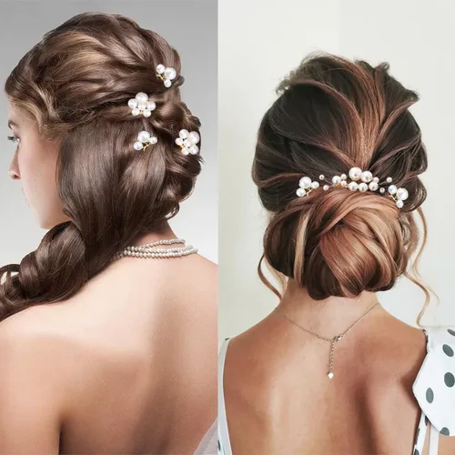 Miniatura 2 de 7 peines para el pelo de boda con perlas, accesorios elegantes para damas de honor, novias, flores