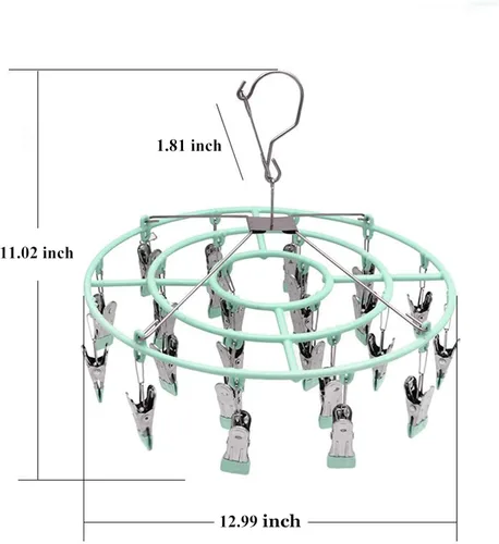 Miniatura 2 de Estante de secado de calcetines de ropa de acero inoxidable con 24 clips, gancho giratorio a prueba de viento para calcetines, brasieres, toallas