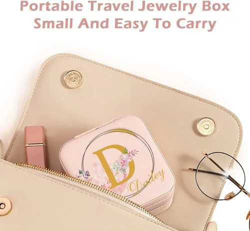 Miniatura 31 de Joyero de regalo para dama de honor, pequeño estuche de viaje personalizado de piel sintética portátil, cajas de propuestas de dama de honor, mini