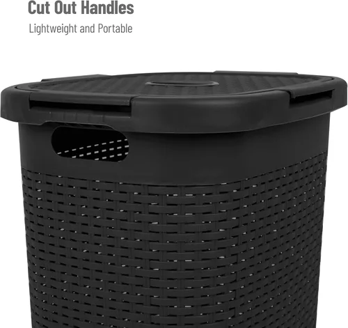 Miniatura 4 de Mind Reader Cesta delgada para ropa sucia de 60 L, cesta de ropa, tapa, diseño de mimbre, plástico, 17.65 pulgadas de largo x 13.75 pulgadas de Negro