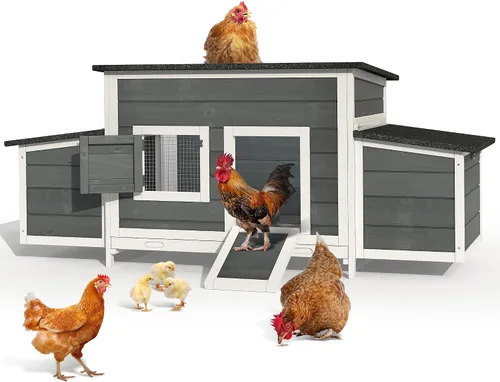 YITAHOME Gallinero 11.5ft² Casa de Pollos de Madera Grande Corral de Pollos Exterior con 2 Cajas de Anidación Jaula para Aves de Corral Conejera