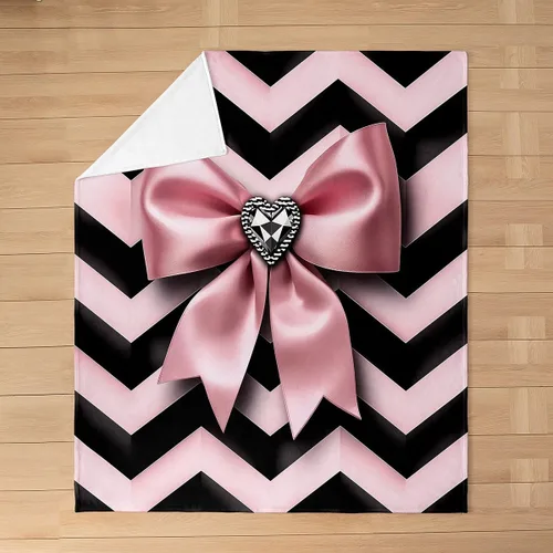 Miniatura 3 de Erosebridal Manta de franela con nudo de lazo para niñas, 40 x 50 pulgadas, diseño de rayas de diamante, para sofá cama y cama de vellón para niños