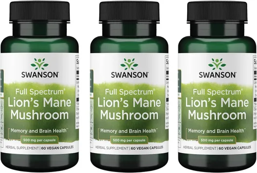 Swanson Suplemento de salud cerebral de hongos de melena de león para profesionales que buscan apoyo mental, memoria y claridad – 500 mg (60