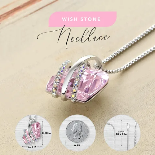 Miniatura 43 de Leafael Wish Stone - Collar con dije chapado en oro rosa de 18 quilates, con cristales de Swarovski, joyería de piedra natal, 18 pulgadas + 2