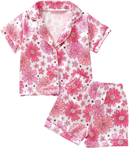 Miniatura 62 de Conjunto de pijama de manga larga con botones para niña pequeña, conjunto de ropa de dormir