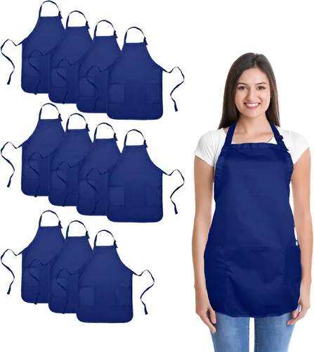 Miniatura 20 de Delantal de cocina para restaurante u hogar, estilo pechera, de hilado de poli algodón (2 bolsillos), Algodón, Negro, 30
