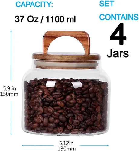 Miniatura 2 de SAIOOL Tarros de vidrio con tapa hermética [Juego de 4], recipientes de cocina, recipientes de almacenamiento de borosilicato, diseño retro, tarros