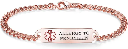Miniatura 82 de Pulseras de identificación de alerta médica de 6.5 "-8.5" para mujeres, pulseras de emergencia médica de acero inoxidable, grabado gratuito
