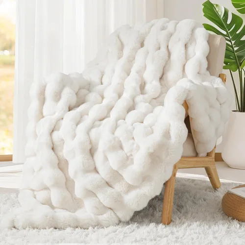 Miniatura 3 de Touchat - Manta de lujo de 1000GSM de pelo sintético de conejo, cobija súper pesada y cálida y acogedora para sofá, cama, sillón, esponjosa, Blanco