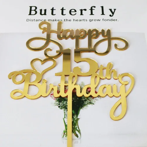 Miniatura 14 de Decoración de pastel de feliz cumpleaños 50, decoración acrílica dorada de doble cara, para decoración de pasteles de feliz cumpleaños 50