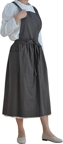 Miniatura 13 de Delantal japonés de algodón con espalda cruzada para mujer con bolsillos A1-café Floral