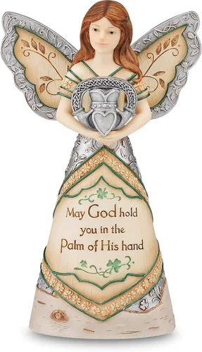 Figura decorativa de ángel de la bendición irlandesa de Elements por Pavilion, 6 pulgadas, inscripción "Que Dios te mantenga en la palma de su mano"