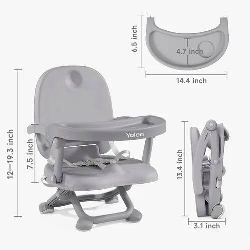 Miniatura 4 de YOLEO Silla alta para bebé, asiento elevador para mesa de comedor, sillas altas plegables con alturas ajustables, asiento elevador de viaje con Gris
