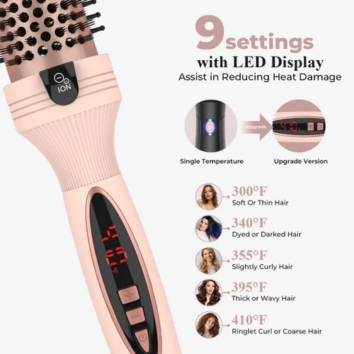 Miniatura 5 de IUI Cepillo térmico de belleza, cepillo redondo calentado con 5 ajustes de calor y pantalla LED, cepillo térmico de iones negativos de 1.5 pulgadas