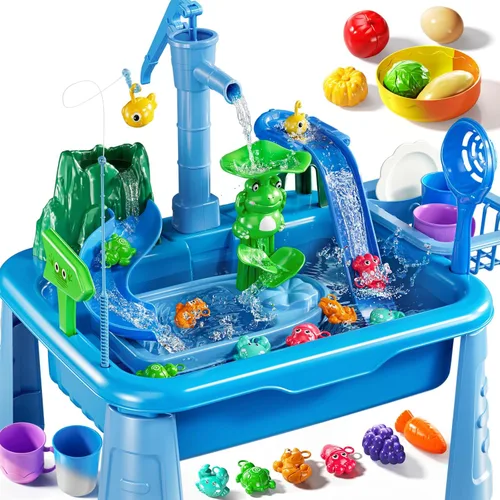 Miniatura 9 de Mesa de Agua para Niños Pequeños 1-3 - Fregadero de Juego para Niños con Bomba y Agua Corriente, Mesa de Agua para Niños de 4-8 Años