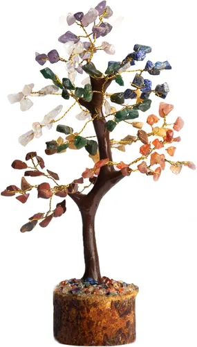 Wonder Care WC Árbol de 7 chakras para decoración del hogar con energía positiva y árbol de cristal curativo con sello M y alambre dorado, árbol del