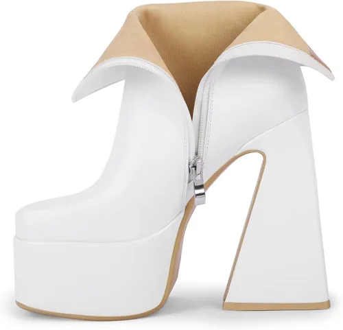 Miniatura 3 de WETKISS Platform Boots for Women Triangle Chunky Heel Square Toe Pu Leather Boots